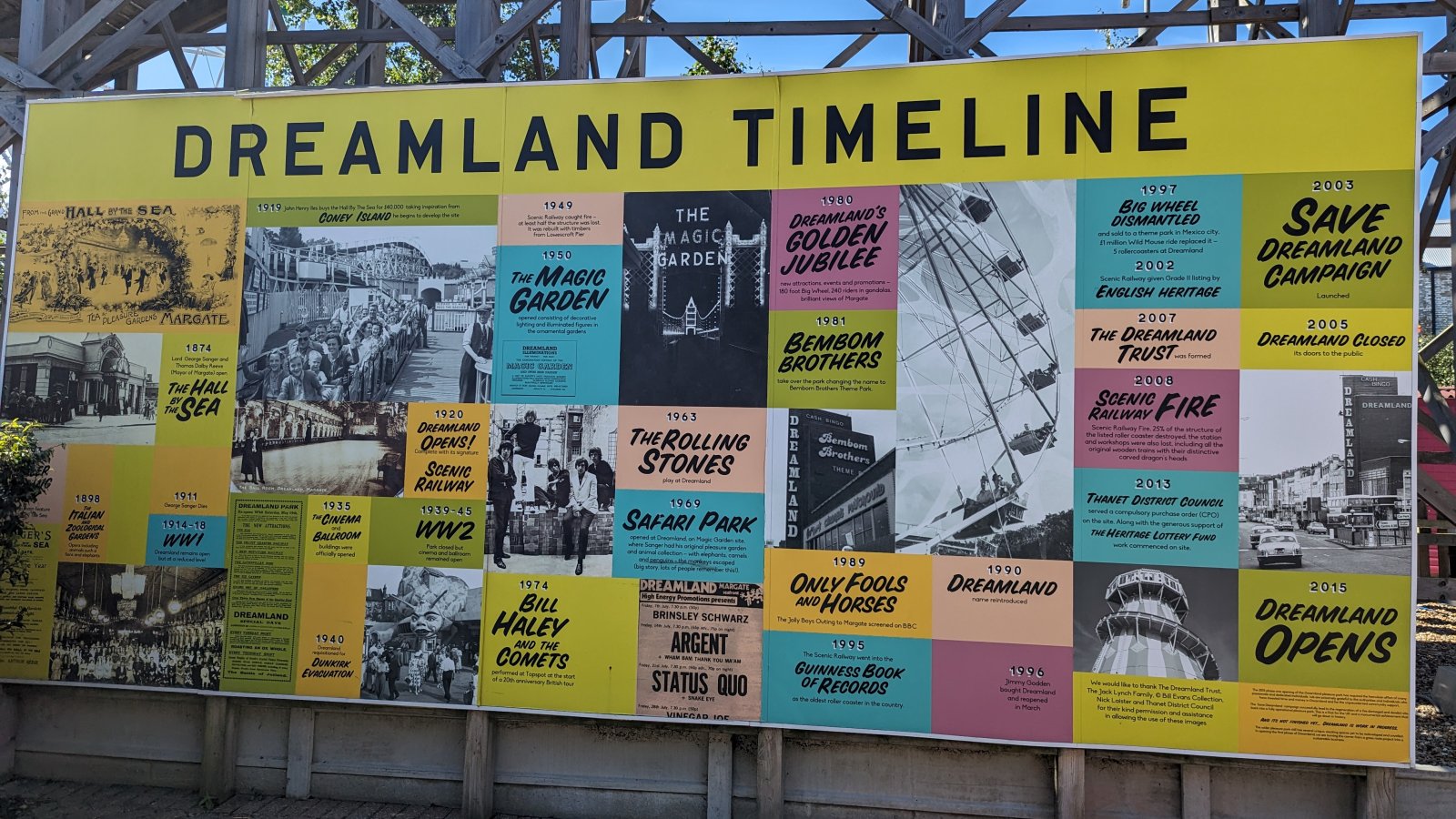 A view from the large, open, events area showing the Dreamland sign.