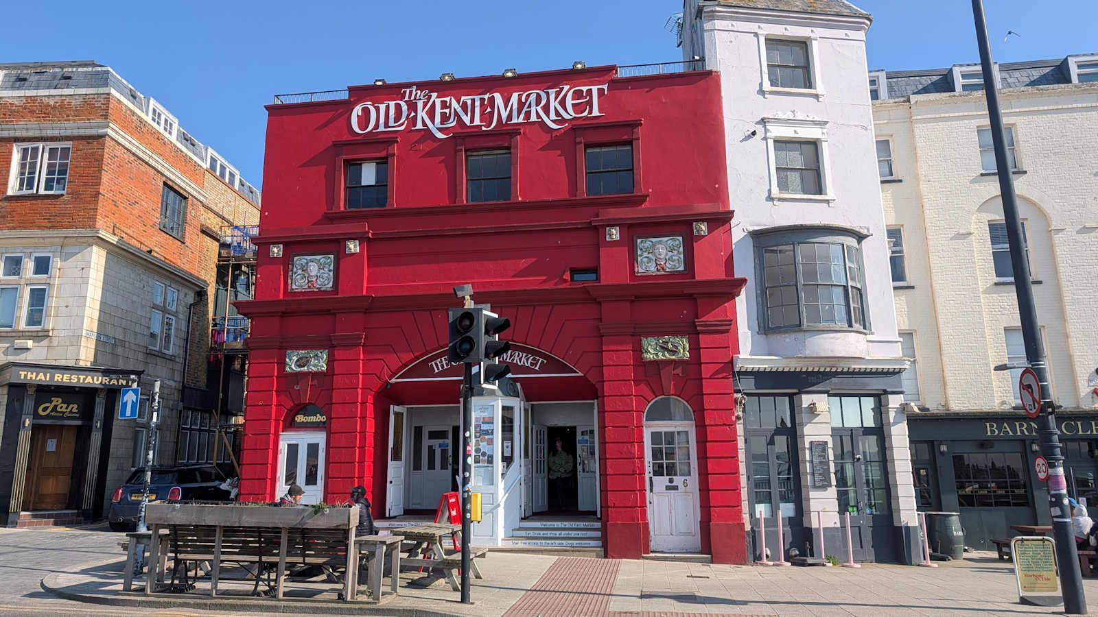 Old Kent Market The freshly painted red front of the Old Kent Market, viewed from across the road near the Turner Contemporary.